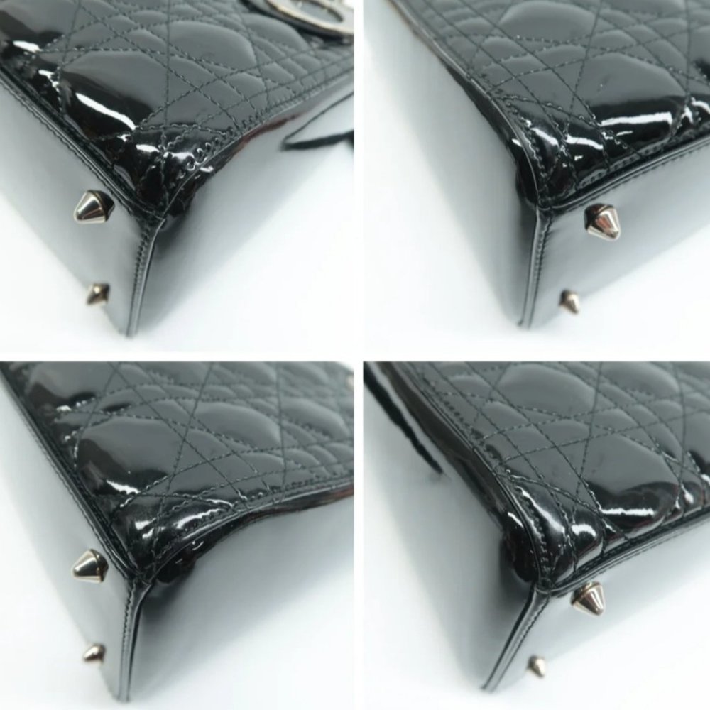 100% Authentic Dior Lady Black Patent Leather Satchel Bag - Picture 6 of 12